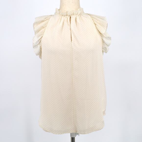 Michael Kors Women Bone/Gold Dot Mesh Casual Dewdrop Ruffled Blouse Top Size XS - Picture 1 of 5